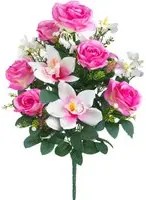 Set 2 Bouquet Artificiale Composto da 14 Fiori Artificiali di Rose e Orchidee Altezza 56 cm Rosa