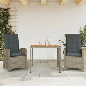 Set Da Pranzo Da Giardino 3 Pz Con Cuscini İn Polyrattan Grigio /