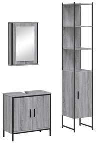 Set mobili da bagno 3 pz grigio sonoma in legno multistrato