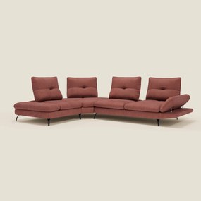 Ardex Divano Angolare - schienali traslanti e bracciolo regolabile in elegante tessuto impermeabile T06 corallo