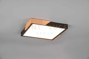 Plafoniera meta  led quadrata e legno naturale con regolazione inte...