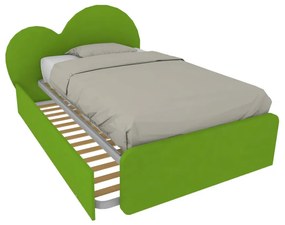 CUPIDO120R - Letto cameretta a cuore 120x190 con secondo letto estraibile e testata personalizzabile.Rete inclusa