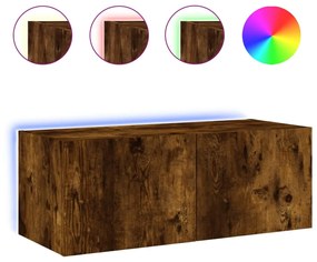 Mobile tv a parete con luci led rovere fumo 80x35x31 cm