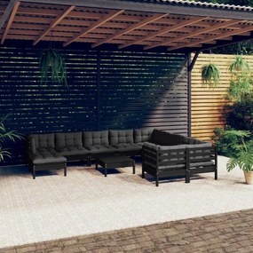 Set divani da giardino 11 pz con cuscini in legno di pino nero