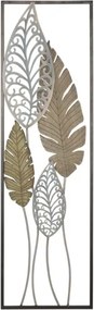 Pannello Decorativo In Ferro E Legno Foglie 30,5x1,9x91 Cm Oro E Argento Ver.B