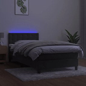 Letto a molle con materasso e led grigio scuro 90x190cm velluto