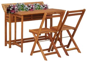 Tavolo da giardino con fioriera e 2 sedie bistrot legno acacia