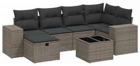 Set divani da giardino 7pz con cuscini grigio chiaro polyrattan