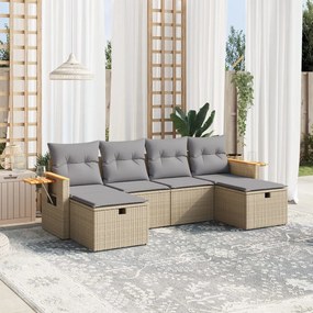 Set divano da giardino 6 pz con cuscini beige misto polyrattan