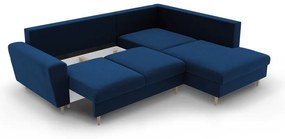 Divano angolare blu allungabile e con contenitore (con penisola a destra/a L) con rivestimento in velluto Kyoto – Cosmopolitan Design
