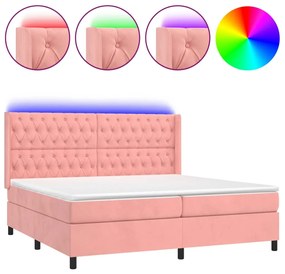 Letto a Molle con Materasso e LED Rosa 200x200 cm in Velluto