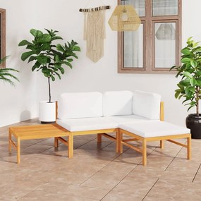 Set divani da giardino 4pz cuscini crema legno massello di teak