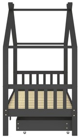 Giroletto bambini cassetti grigio scuro pino massello 90x200 cm