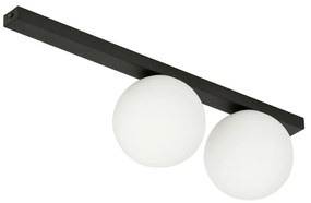 Plafoniera Moderna 2 Luci Giapeto Barra In Acciaio Nero E Sfere Di Vetro Opale