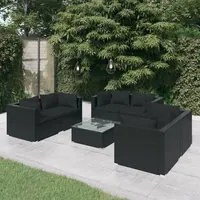 Set Divani da Giardino 7 pz con Cuscini in Polyrattan Nero cod mxl 40458