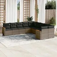 Set Divano da Giardino 10 pz con Cuscini Grigio in Polyrattan 3226354