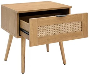 Comodino in legno chiaro, motivo a intreccio rattan e metallo nero L50 cm MANILLE