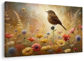 Quadro su tela – Prato estivo con uccellino