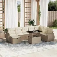 Set Divano da Giardino 9 pz con Cuscini Beige in Polyrattan 3275188