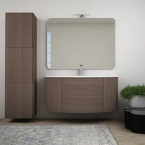 Mobile per bagno Nairobi 120 cm sospeso Rovere scuro con specchio filo lucido e colonna da 170 cm