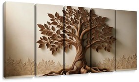 Quadri 5 pezzi – Albero della vita marrone con effetto 3D