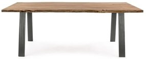 Tavolo In Legno Massello Grezzo Stile Industrial Moderno Gambe in Acciaio Bizzotto 200x95 Cm Aron