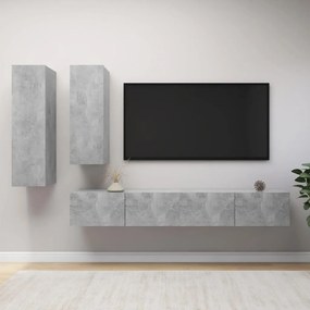 Set di mobili porta tv 4 pz grigio cemento in legno multistrato