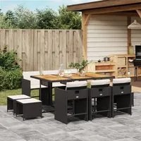 Set da Pranzo da Giardino 11 pz con Cuscini in Polyrattan Nero 3211155