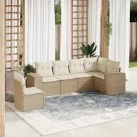 Set Divano da Giardino 6 pz con Cuscini Beige in Polyrattan 3222627