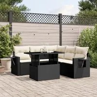 Set Divano da Giardino 6 pz con Cuscini Nero in Polyrattan 3267896