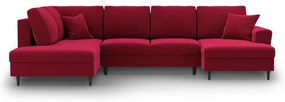 Divano angolare rosso allungabile e con contenitore (con penisola a sinistra/a U) con rivestimento in velluto Kyoto – Cosmopolitan Design