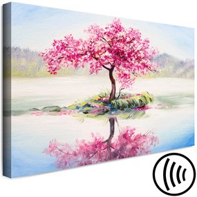 Quadro moderno Isola in fiore (1 pezzo) largo - paesaggio arboreo con foglie rosa