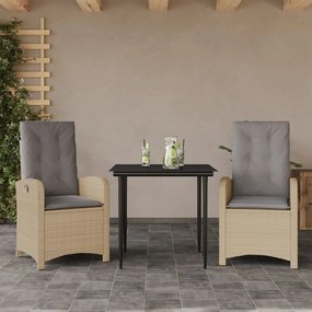 Set pranzo da giardino 3 pz con cuscini beige misto polyrattan