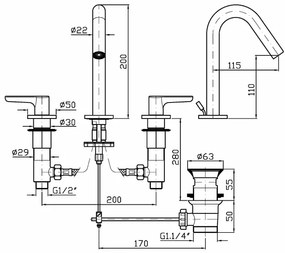 Batteria Lavabo 3 Fori Con Scarico Cromo Zucchetti Medameda ZMM5503