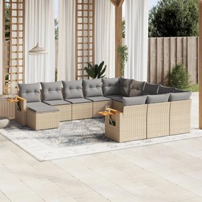 Set divani da giardino 11 pz con cuscini beige in polyrattan