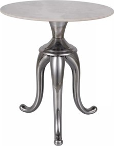 Tavolino Snake in ceramica marmo bianco con base argento – Ø48x55 cm
