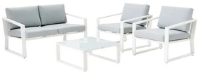 Salotto da giardino Lyra NATERIAL bianco con cuscini in poliestere beige per 4 persone