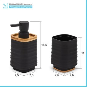 Set accessori bagno dispenser e portaspazzolini d’appoggio in abs nero Wave