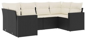 Set Divano da Giardino 6 pz con Cuscini Nero in Polyrattan