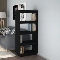 Libreria/Divisorio Nero 60x35x135 cm in Legno Massello di Pino 810873