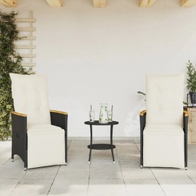 Set da bistrò 3 pz con cuscini nero in polyrattan