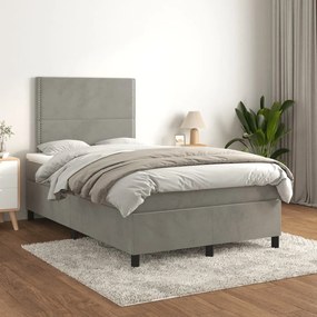 Giroletto A Molle Con Materasso Grigio Chiaro 120x200cm Velluto /