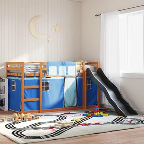 Letto A Castello Con Scivolo E Tende Blu 90x200 Cm /
