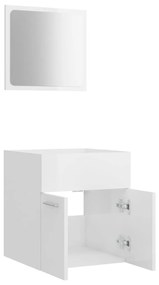 Set mobili da bagno 2 pz bianco lucido in legno multistrato