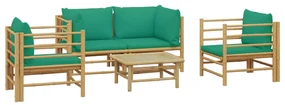 Set salotto da giardino 5pz con cuscini verdi bambù