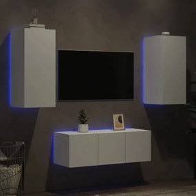 Mobili tv a muro con led 4pz bianchi in legno multistrato