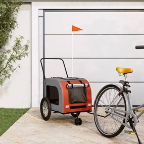 Rimorchio da bici per animali arancione e grigio oxford e ferro