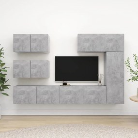 Set porta tv 6 pz grigio cemento in truciolato