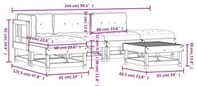 Set Divani da Giardino 6pz con Cuscini in Legno Massello Grigio