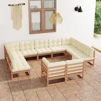 Set Divani Giardino 11pz Cuscini Marrone Miele in Pino Massello 3077267